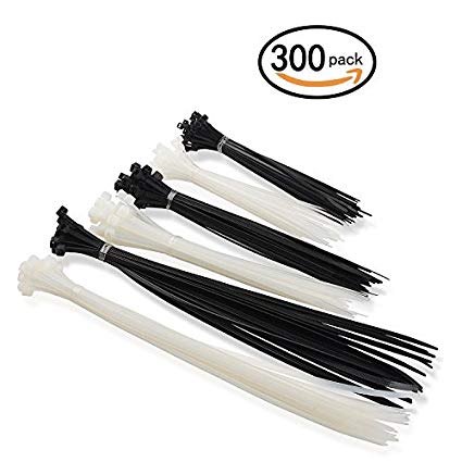 Cable Zip Ties, 300 Pcs Adjustable Durable Self locking 6 8 12-Inch Nylon Wrap Ties in Black & White for Home Office Garage Workshop Heavy Duty (Cable Tie-008)