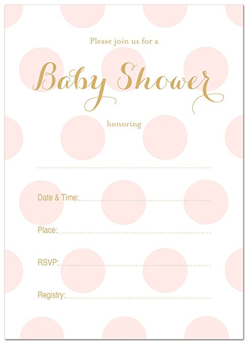 24 Polka Dots Gold Fill-in Baby Shower Invitations (Pink)