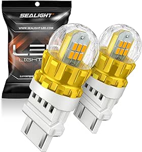 SEALIGHT 3156 3157 LED Bulb Amber Yellow Turn Signal Lights, 3056 3057 4057 4157 LED Bulb with External Resistor Super Bright 360° Light 3020SMD with HD Projector 3000LM for Parking Lights, Pack of 2