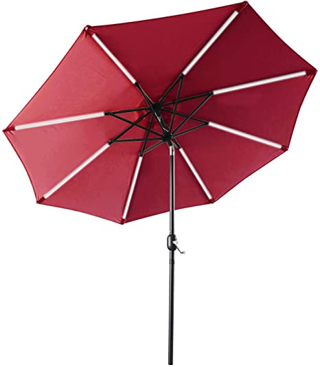 ABCCANOPY 9FT Patio Umbrella Solar Powered Outdoor Umbrella, Market Umbrella with 8LED Lights Bars, Push-Button Tilt and Crank for Garden, Deck, Backyard and Pool,Burgundy