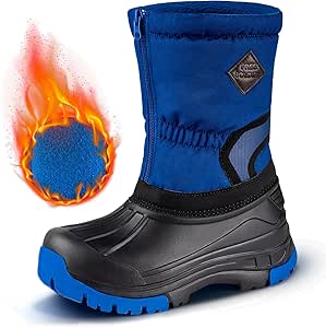 FREE SOLDIER Snow Boots for Kids Waterproof with Zipper Winter Warm Non Slip Cold Weather Outdoor Boys Girls Snow Boots