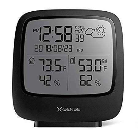 X-Sense Weather Station Wireless with 500 ft Wireless Range, Large Backlit LCD, Atomic Clocks, Accurate Temperature and Humidity Monitor, Weather Forecast