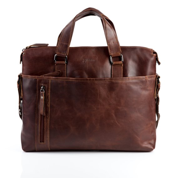 briefcase LEANDRO - shoulder bag leather tan-cognac - leather bag with shoulder strap