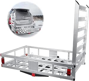 50 x 29.5 x 9 in Hitch Cargo Carrier, Aluminum Hitch Mount Cargo Basket, Fits 2" Hitch Receiver for SUV Truck Pickup Camping - 500 lbs Capacity, Silver