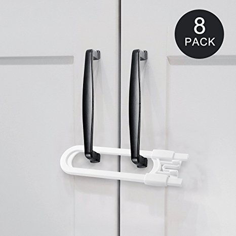 Adoric Sliding Cabinet Locks, U Shaped Baby Safety Locks, Childproof Latch for Kitchen Bathroom Storage Doors, Knobs and Handles, Super Strong ABS Chemical (8-Pack, White)