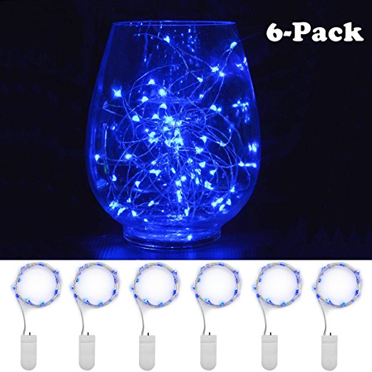 Fairy String Lights Set of 6PCS 7.2Ft(2.2M) 20 Leds Battery Starry String Lights LED Moon Lights For DIY Crafting Decoration Costume Making (Blue)