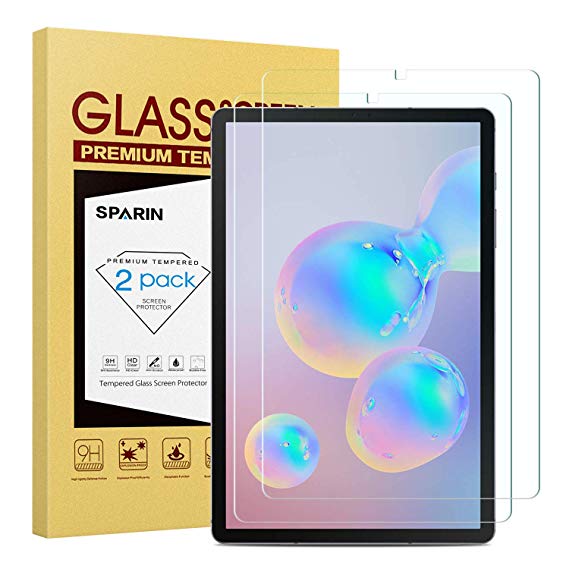 Galaxy Tab S6 Screen protector, [2-pack] SPARIN 9H Hardness Tempered Glass Screen Protector for Samsung Galaxy Tab S6 10.5 Inch with S Pen Compatible, Bubbles-free