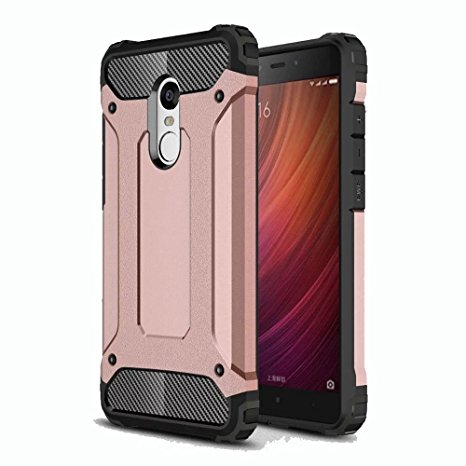 Redmi Note 4 Case, Ranyi [Hybrid Protection] [Metal Texture] [Shock-proof] High Impact Premium Dual Layer Rugged Armor Defender Case Cover for Xiaomi Redmi Note 4 (5.5 inch), rose gold