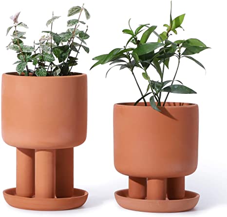 POTEY 053901 Terracotta Succulent Planter Pots - Set of 2 4.5 Inch Small Clay Flower Pots with Saucer for Plant Flower Cactus (3 Legs, Plant NOT Included)