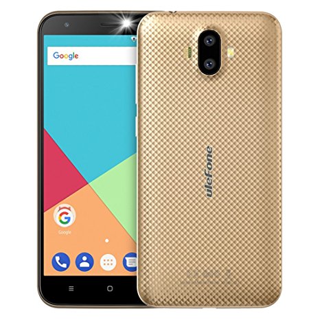 Ulefone S7 Smartphone Unlocked Android 7.0, Triple Camera 8MP 5MP 5MP, Quad Core MTK 6580 1.3GHz, Dual SIM, 5.0" Screen, 1GB RAM 8GB ROM, 2500mAh Battery, Cheap 3G SIM Free Mobile Phones (Gold)