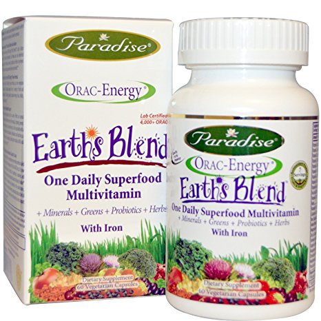 Paradise Herbs, ORAC-Energy, Earth's Blend, One Daily Superfood Multivitamin, With Iron, 60 Veggie Caps - 2pc