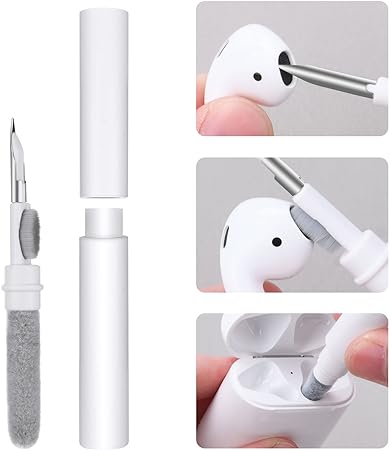 Vicloon Earbud Cleaning Kit, 3 in 1 Cleaning Pen, Multi-Function Cleaner Kit with Soft Brush Flocking Sponge, Cleaner Kit for Airpods Pro 1 2 3,iPhone Charging Port,Phone Speaker,Earphone(White)