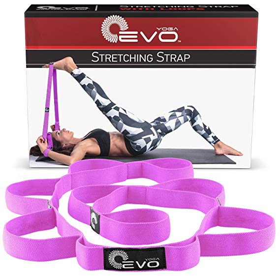 Yoga EVO Elastic Stretching Strap with Loops   eBook & Video Exercises & Carrying Bag
