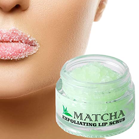 Exfoliating Green Tea Matcha Sugar Lip Scrub, Hydrating Treatment for Dry, Chapped & Cracked Lips, Best Peeling Solution For Plump, Younger Looking Lips, Anti-Wrinkle, Anti-Aging Lip Face Polish