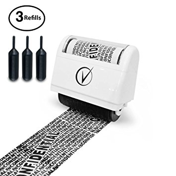 Vantamo Identity Theft Protection Roller Stamp Wide Kit, Including 3-Pack Refills   Free E-Book - 2017 Design for Secure Confidential ID Blackout Security, Anti Theft and Privacy Safety - Classy White