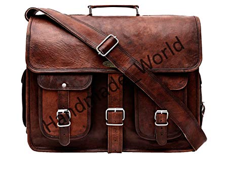 Handmade_world Leather Messenger Bag Brown 18 Inch Air Cabin Briefcase Leather Cross Body Shoulder Large Laptop School Bag