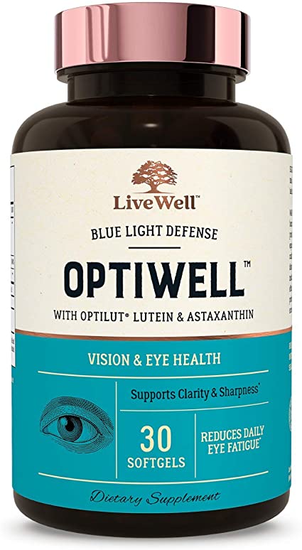 Eye Vitamins AREDS 2 Formula with Vitamin E, Lutein, and Astaxanthin - OptiWell by LiveWell | Eye Health Supplement and Blue Light Blocker - 30 Softgels