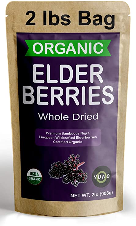2lbs Organic Dried Elderberries | Whole European Elder Berry, Wildcrafted All Natural | Non-GMO, Non-irradiated | Immunity Booster Antioxidants and Vitamins | Bulk | Make Syrup, Tea, Jelly, Pastries