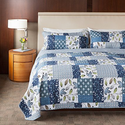 Sova Pacific Coast 3-Piece Lightweight Printed Quilt Set (Queen) | with 2 Shams Pre-Washed All-Season Machine Washable Bedspread Coverlet