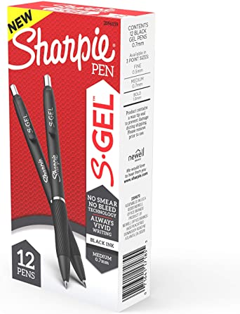 S-Gel, Gel Pens, Medium Point (0.7mm), Black Ink Gel Pen, 12 Count New