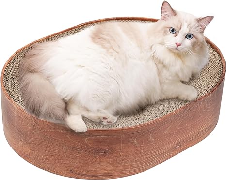 ComSaf Cat Scratching Board, Corrugated Cardboard Cat Scratcher Bed Lounge Durable Long Lasting, Cat Scratch Pad for Indoor Cats Protecting Furniture, 17 Inch x13 Inch (Oval)