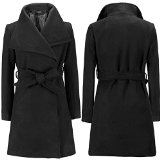 Elite99 Womens Winter Turn-down Collar Wool Blend Belted Wrap Coat Jacket