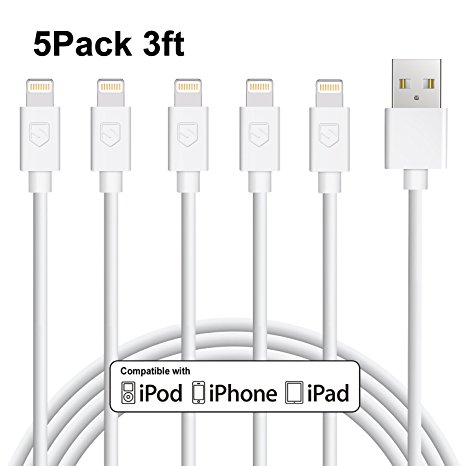 Sundix Lightning to USB Cable, iPhone Charger 5Pack 3FT 8pin USB Charging Cord Compatible with iPhone X/8/8 Plus/iPhone7/7 Plus/6s/6s Plus/6/6 Plus/5/5S/5C/SE/iPad and iPod(White)