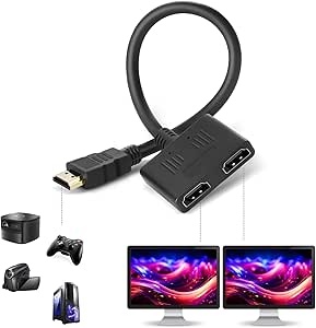 HDMI Splitter -HDMI Splitter 1 in 2 Out Adapter Cable-HDMI Male 1080P to Dual HDMI Female 1 to 2 Way, for HDMI HD, LCD, TV，Support Two TVs at The Same Time Transmit Video and Audio Simultaneously