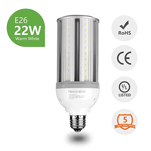 LED Corn Lamp, NexTrend E26 22W LED Corn Light Bulb for Indoor Outdoor Wide Area, for Home Garage Factory and Warehouse, E26 Base, Natural White