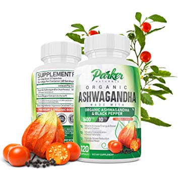 Organic Ashwagandha 1600mg with 10mg Black Pepper. Maximum Strength 120 Capsules. Boosts Energy & Immune System, Improves Focus & Concentration, Reduces Stress & Stabilizes Mood. Made in USA