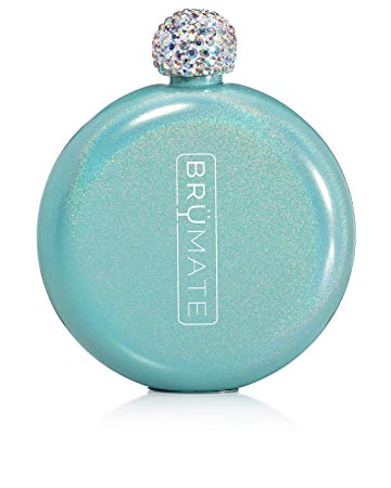 Brümate Holographic Glitter Spirit Flask - 5oz Stainless Steel Pocket & Purse Liquor Flask with Rhinestone Cap - Cute, Girly & Discreet for Drinking - Perfect Gift for Women (Glitter Aqua)