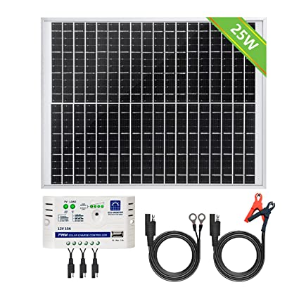 ECO-WORTHY 25W 12V Solar Panel Kit with Solar Charge Controller: 25W Monocrystalline Solar Panel   10A Controller   SAE Connection Cable for Boat Chicken Coop Gate Opener 12V Deep Cycle Battery