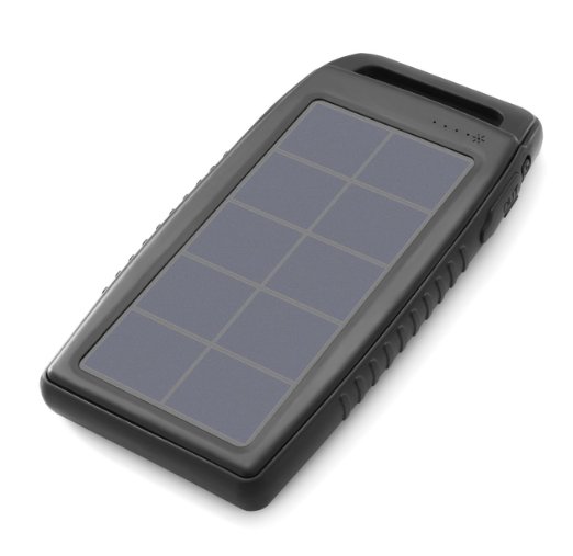 Nekteck Solar Charger 10000mAh Rain-resistant Dirt/Shockproof Dual USB Port Portable Charger with High-Efficiency SunPower Solar Panel Backup Power Pack for All USB Supported Devices, Black