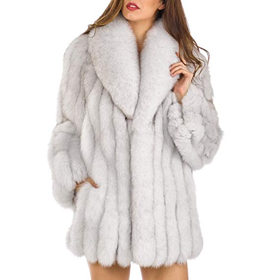 Rvxigzvi Womens Faux Fur Coat Parka Jacket Long Trench Winter Warm Thick Outerwear Overcoat Plus Size XS-4XL