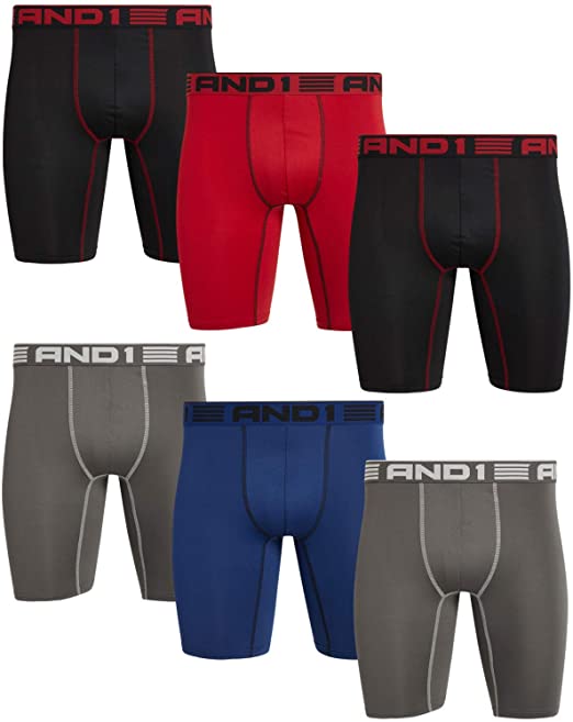 AND1 Men’s Underwear – Long Leg Performance Compression Boxer Briefs (6 Pack)
