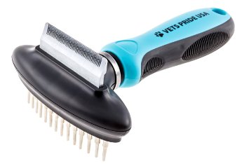 2-in-1 Deshedding Comb and Undercoat Rake. Best Pet Grooming Tool/Brush for Dogs & Cats. Stainless Steel Blade and Rake for Durability, Ergonomic Handle for Comfort. Flexible Neck Contours to Pet.