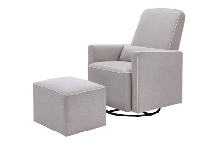 DaVinci Olive Upholstered Swivel Glider with Bonus Ottoman, Grey