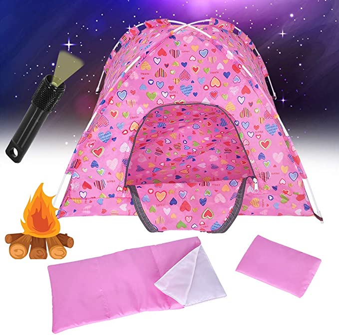 ebuddy Camping Set Including Sleeping Bag and Pillow Mini Flashlight Accessories for 18 inch American Gril, Our Generation Doll