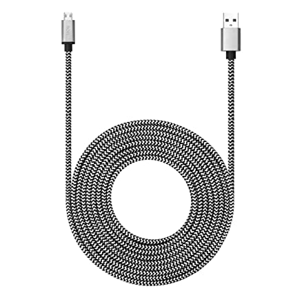 Micro USB Cable 15ft with 3A Fast Charging, Extra Long and Extremely Durable Nylon Braided Charger Cord for Galaxy S7/S6/J8/J7 Note 5,Kindle,LG,PS4,Camera,Xbox One and More (White)