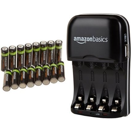 AmazonBasics AA Rechargeable Batteries (16-Pack) and Ni-MH AA & AAA Battery Charger With USB Port Set