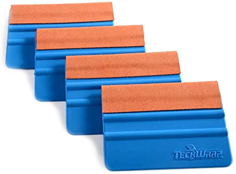 TECKWRAP Durable Felt Edge Squeegee 4 Inch for Car Squeegee Vinyl Decals Blue 4 pcs (with Orange Felt Edge)