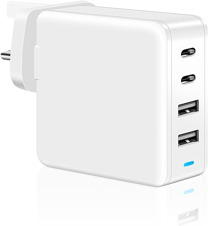 DTK 120W USB C Charger 4-Port GaN USB C Fast Wall Power Adapter with 2 USB-C Port and 2 USB-A for MacBook Pro/Air, iPad Pro,Galaxy S22,Dell XPS 13,Note 20/10 ,iPhone 13/Pro,Pixel 6,etc(White)