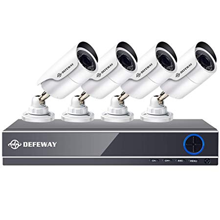 DEFEWAY Security Camera System 4CH 1080P Lite DVR Recorder and 4 1080P Weatherproof Surveillance Cameras,Motion-Triggered Email Alert and Smartphone Remote Monitoring