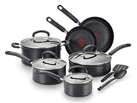 T-fal C561SC Titanium Advanced Nonstick Thermo-Spot Heat Indicator Dishwasher Safe Cookware Set, 12-Piece, Black