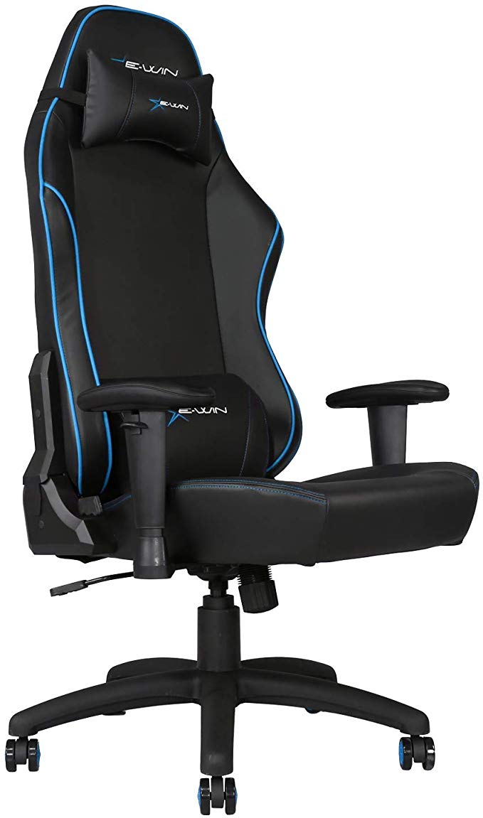 E-WIN Gaming 400 lb Big and Tall Office Chair,Ergonomic Racing Style Design with Wide Seat High Back Adjustable Armrest,Black Blue