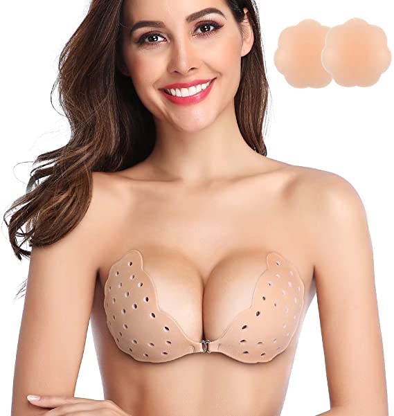 Niidor Sticky Bra, Breathable Strapless Bra Adhesive Push Up Backless Bras for Women