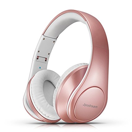 Over Ear Headphones, Wireless Bluetooth Headphones with Deep Bass, Foldable & Lightweight, Wireless and Wired Mode for PC, Cellphone, TV and Traveling by Jpodream [New Upgrade] - Rose Gold