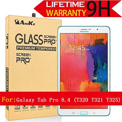 Galaxy Tab Pro 8.4 Glass Screen Protector, (T320 T321 T325) AnoKe [Lifetime Warranty](0.3mm 9H) Tempered Film Sheild For T320,T325 Glass
