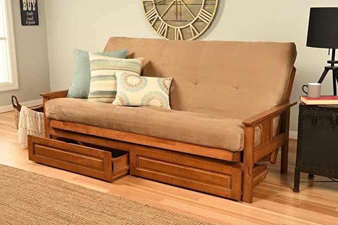 Kodiak Furniture Monterey Futon Set with Storage Drawers, with Barbados Base and Suede Peat Mattress