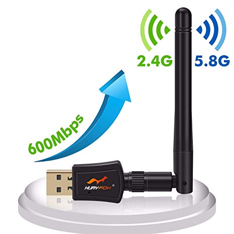Wireless USB WiFi Adapter AC 600Mbps Dual Band Network dongle Long Range Wi-Fi Antennas for Desktop, Laptop/PC Support Windows XP/Vista/7/8/8.1/10 MAC OS Linux Drive Free from Huryfox